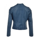 Women's Motorcycle Retro Blue Genuine Sheepskin Leather Jacket